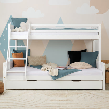 Etagenbett 2 Liegeflächen 90x200 cm und 140x200 cm Weiss | mit Bettkasten | mit Lattenrost