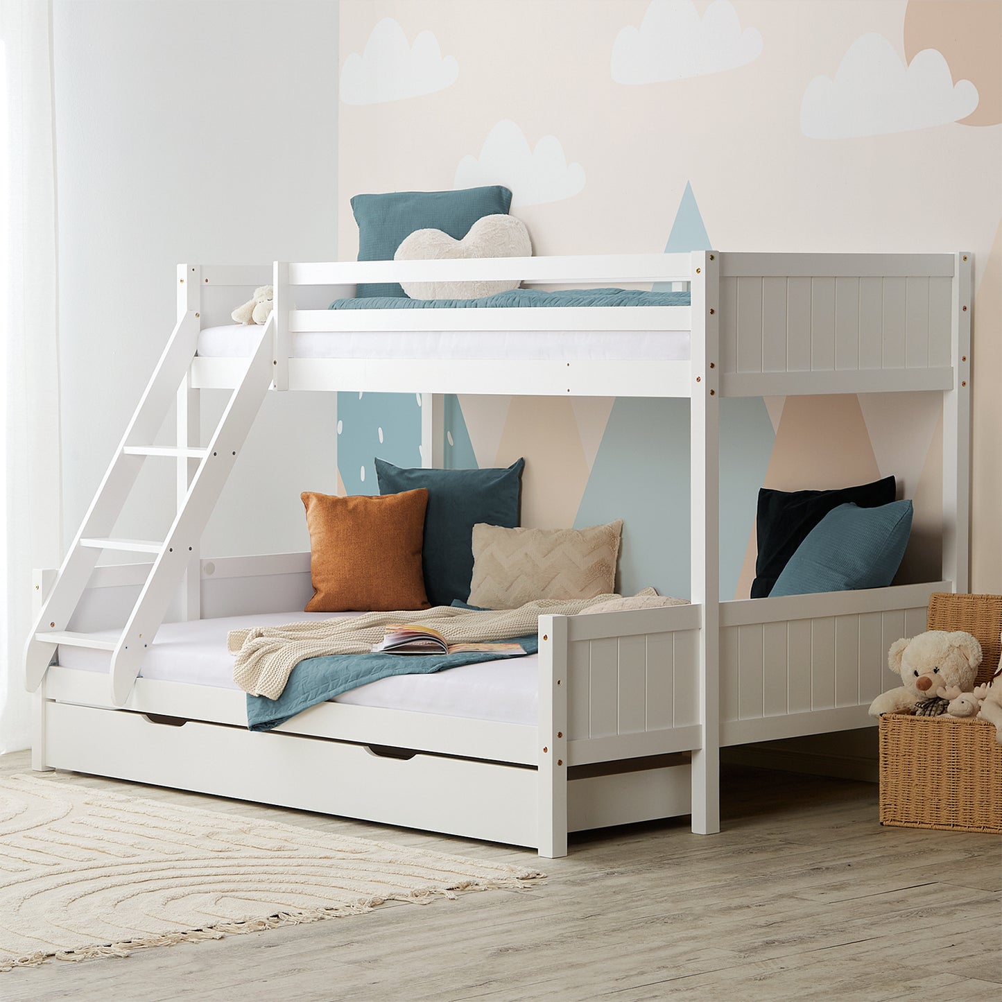 Etagenbett 2 Liegeflächen 90x200 cm und 140x200 cm Weiss | mit Bettkasten | mit Lattenrost