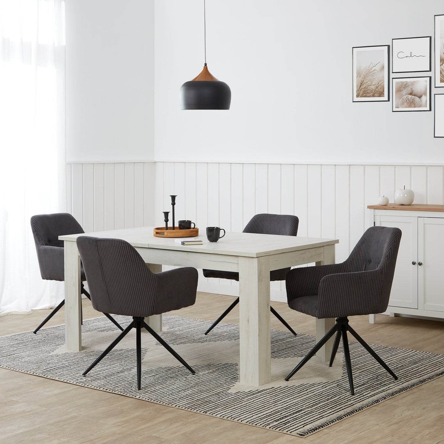 Esstisch mit 4 Stühlen Set Essgruppe Shabby Weiss 160x90 cm - Palo24