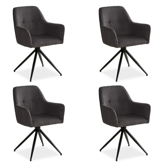 Polsterstuhl Cord Grau | 4er Set | drehbar | mit Armlehnen | Küche Esszimmer Büro