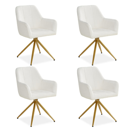 Polsterstuhl Bouclé Beige | 4er Set | drehbar | mit Armlehnen | Küche Esszimmer Büro