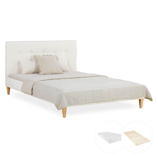 Polsterbett 140x200 cm Beige Bouclé | mit Lattenrost | mit Matratze | Doppelbett