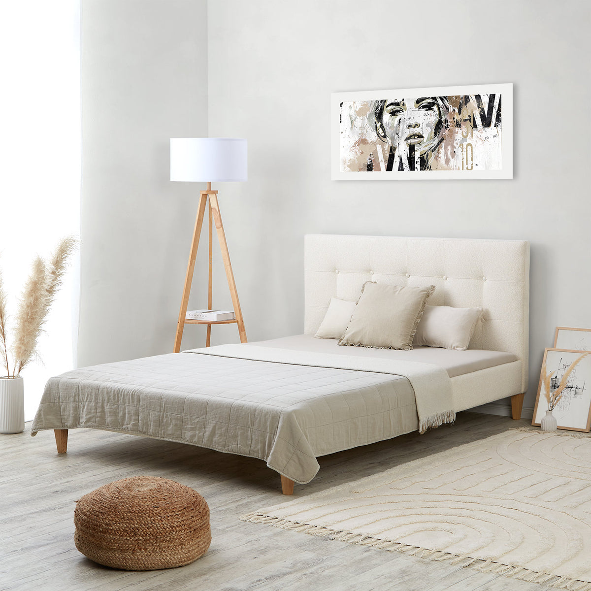 Polsterbett 140x200 cm Beige Bouclé | mit Lattenrost | mit Matratze | Doppelbett