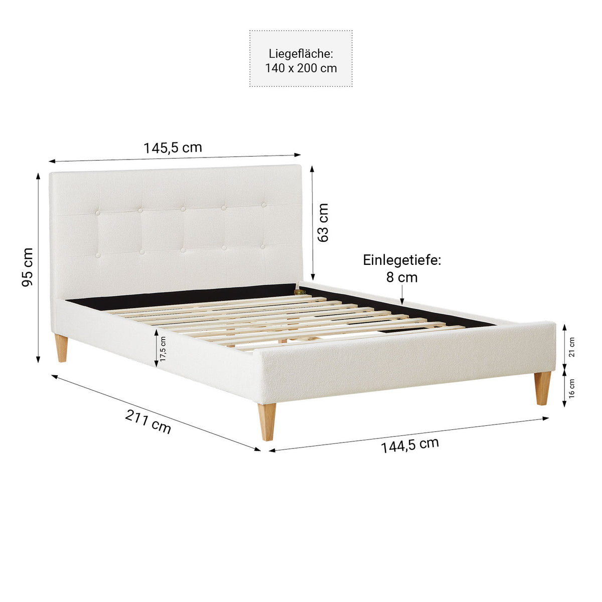 Polsterbett 140x200 cm Beige Bouclé | mit Lattenrost | mit Matratze | Doppelbett