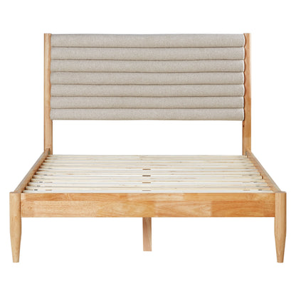 Holzbett mit Polsterkopfteil 140x200 cm Eiche Beige Bouclé | mit Lattenrost | mit Matratze