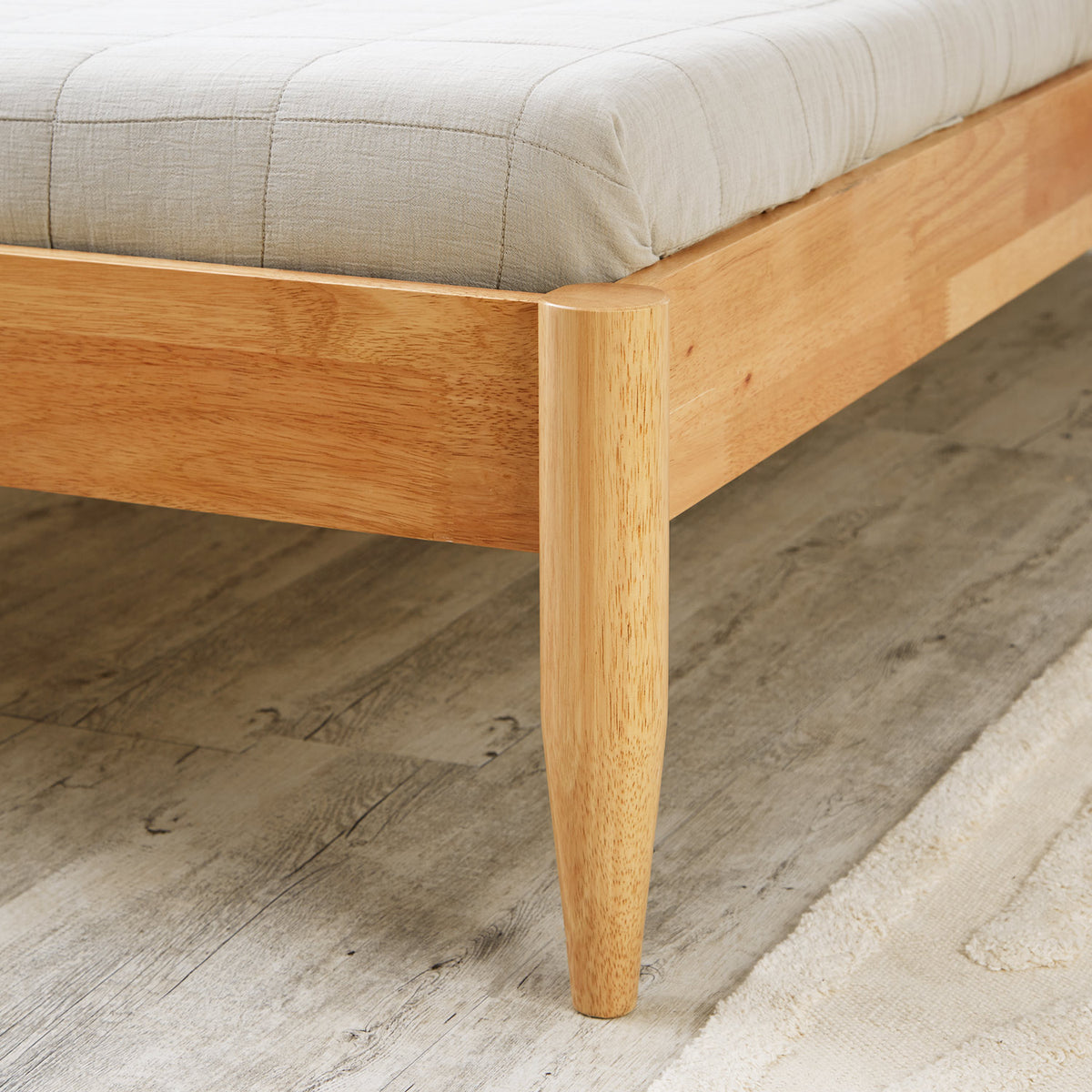 Holzbett mit Polsterkopfteil 140x200 cm Eiche Beige Bouclé | mit Lattenrost | mit Matratze