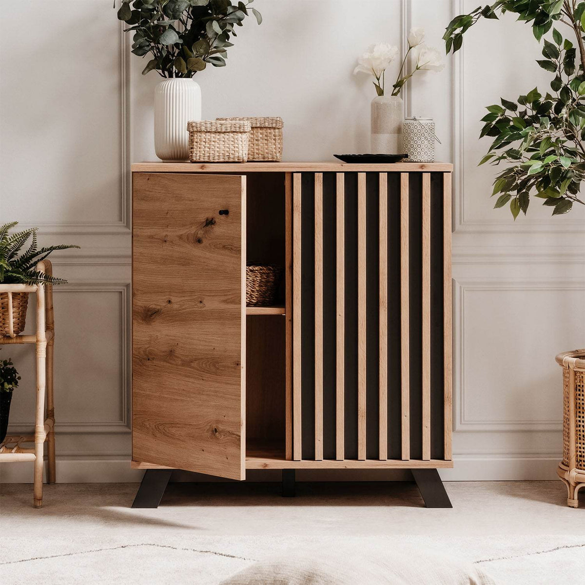 Kommode Sideboard 80 cm Holz Eiche Anrichte - Palo24