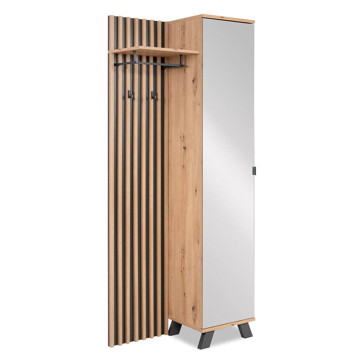 Garderobe Kleiderständer mit Spiegel Garderobenschrank Holz Eiche - Palo24