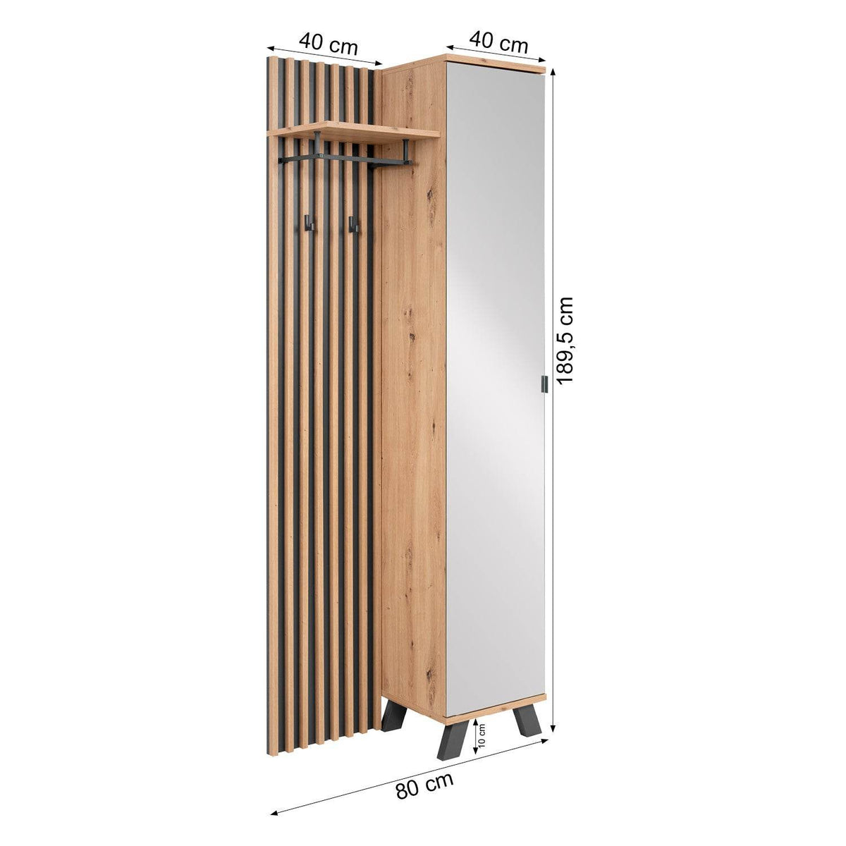 Garderobe Kleiderständer mit Spiegel Garderobenschrank Holz Eiche - Palo24