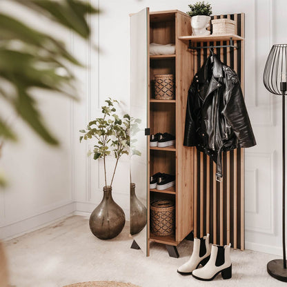 Garderobe Kleiderständer mit Spiegel Garderobenschrank Holz Eiche - Palo24