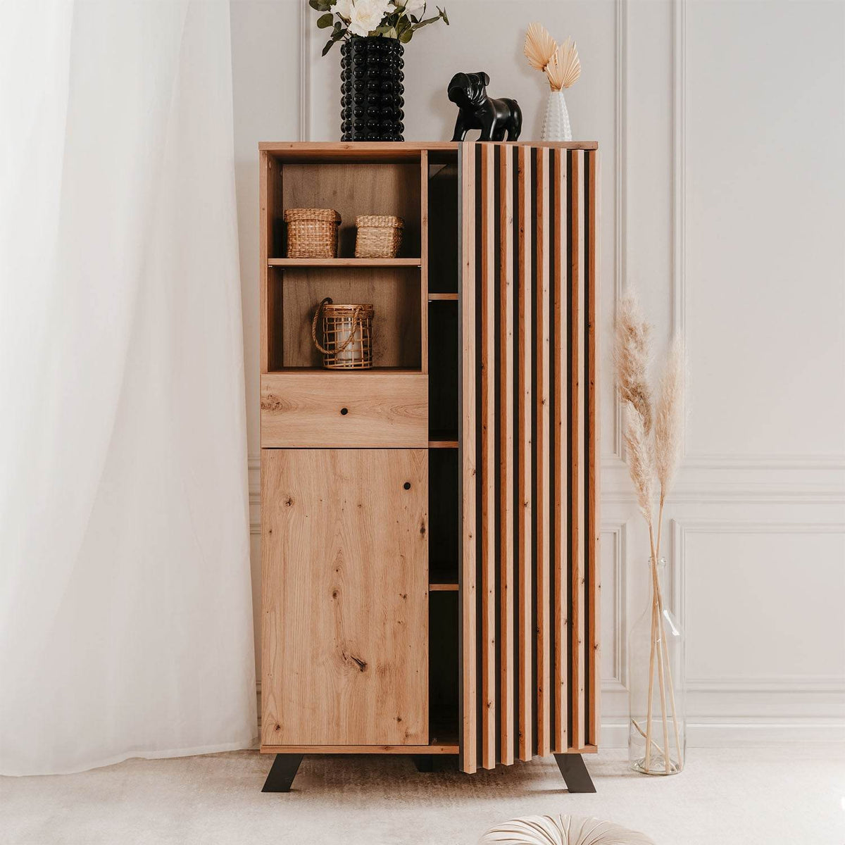 Kommode Highboard Wohnzimmerschrank Sideboard Holz Eiche - Palo24