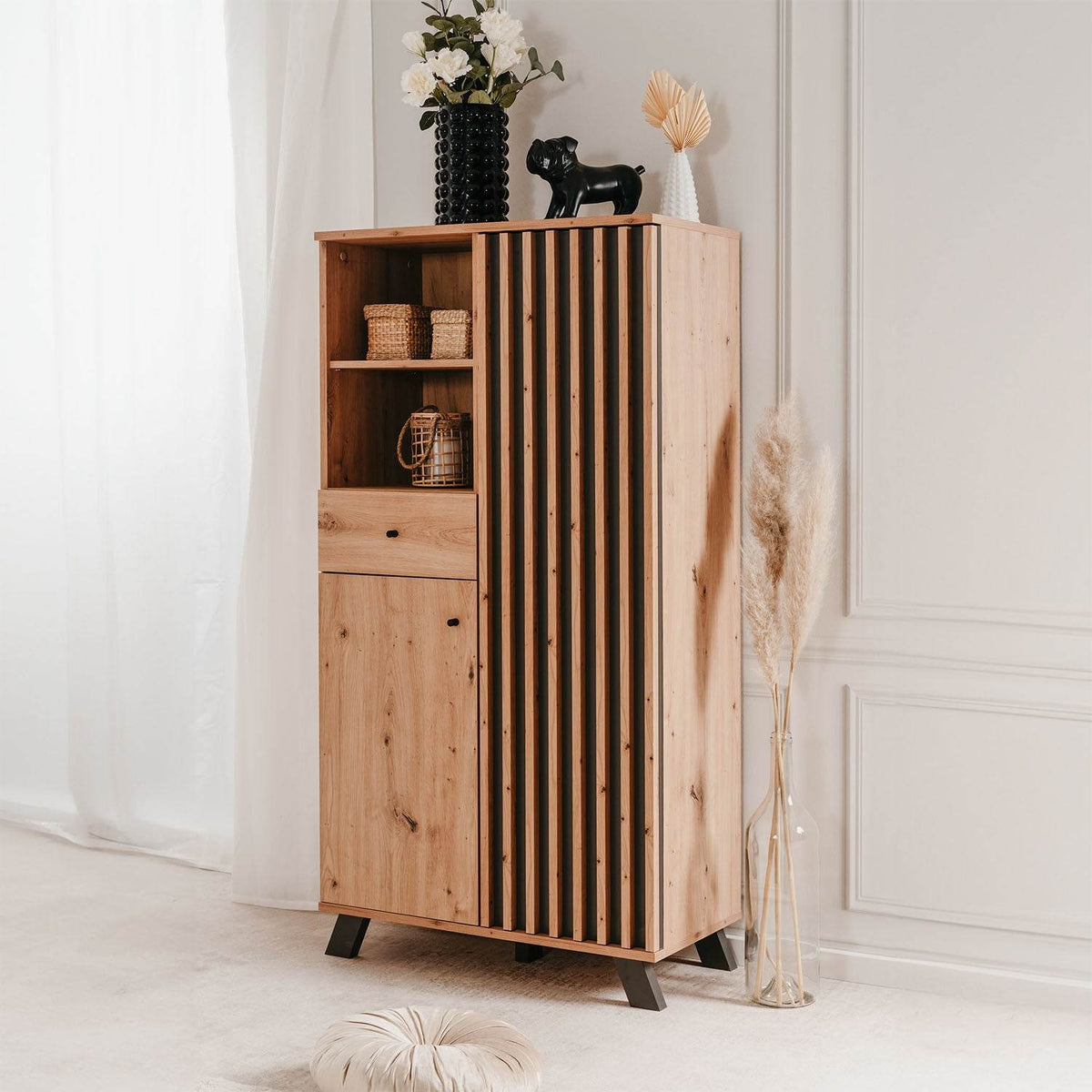 Kommode Highboard Wohnzimmerschrank Sideboard Holz Eiche - Palo24