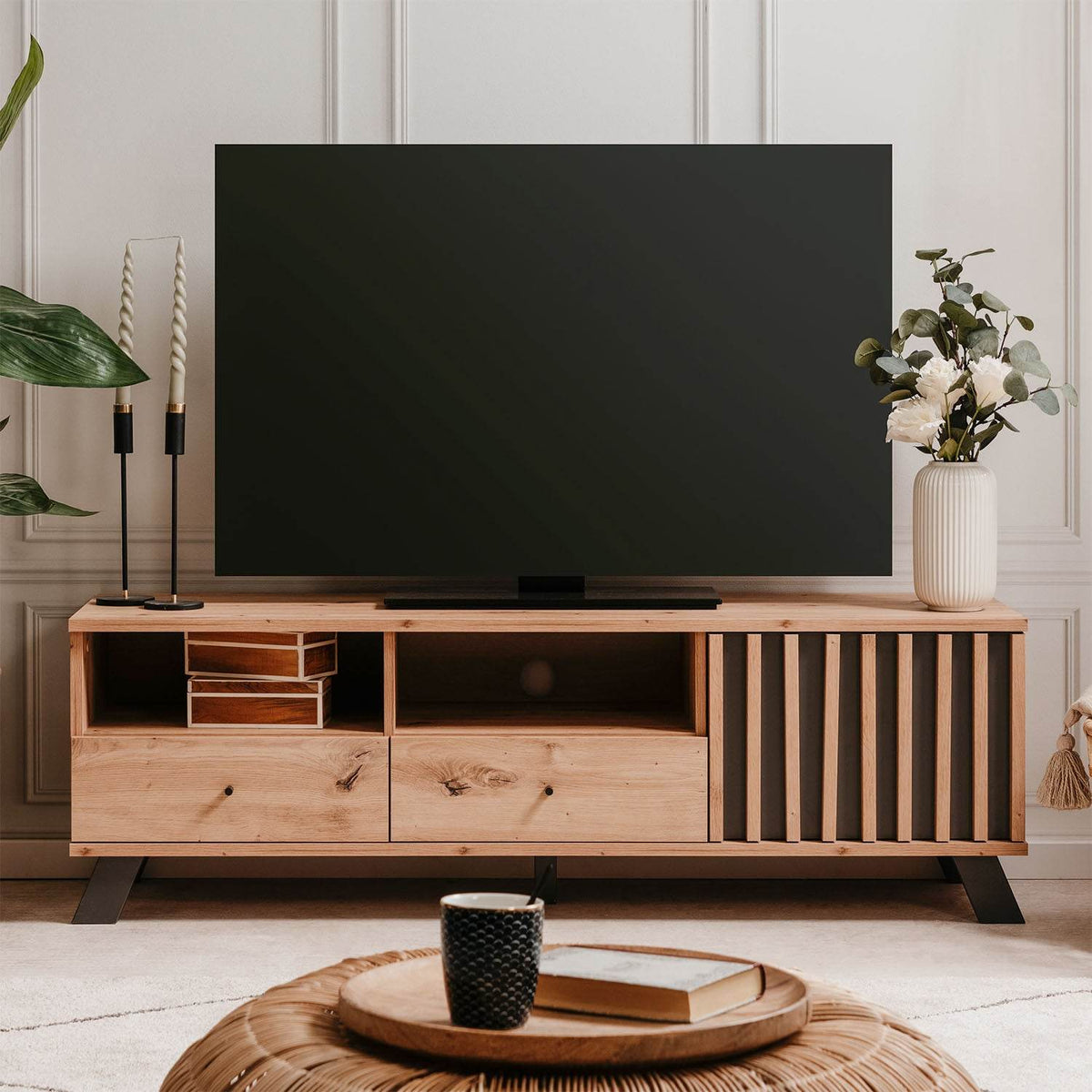 Lowboard TV 138 cm Fernsehschrank Holz Eiche - Palo24