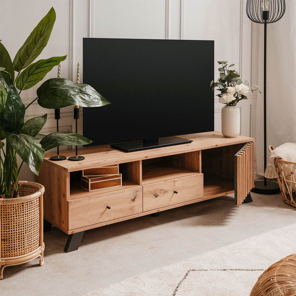 Lowboard TV 138 cm Fernsehschrank Holz Eiche - Palo24