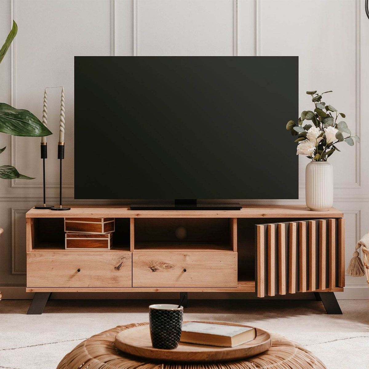 Lowboard TV 138 cm Fernsehschrank Holz Eiche - Palo24