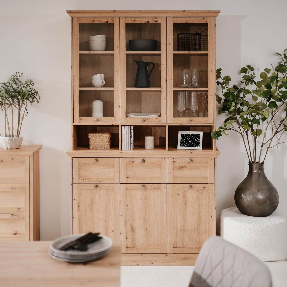 Buffetschrank Vitrinenschrank Küchenbuffet Holz Eiche - Palo24