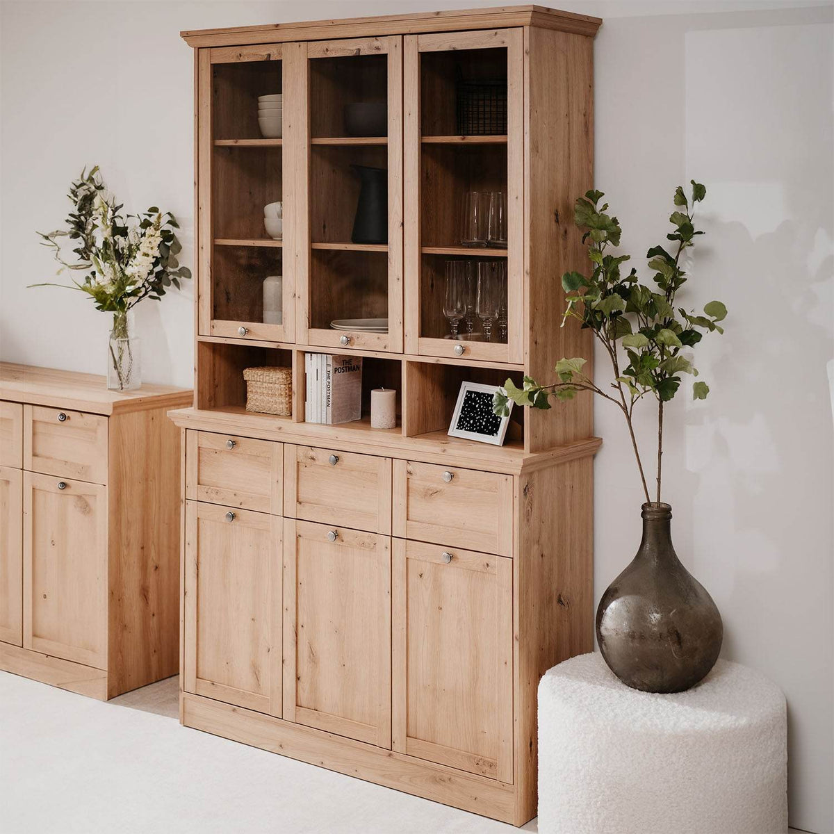 Buffetschrank Vitrinenschrank Küchenbuffet Holz Eiche - Palo24