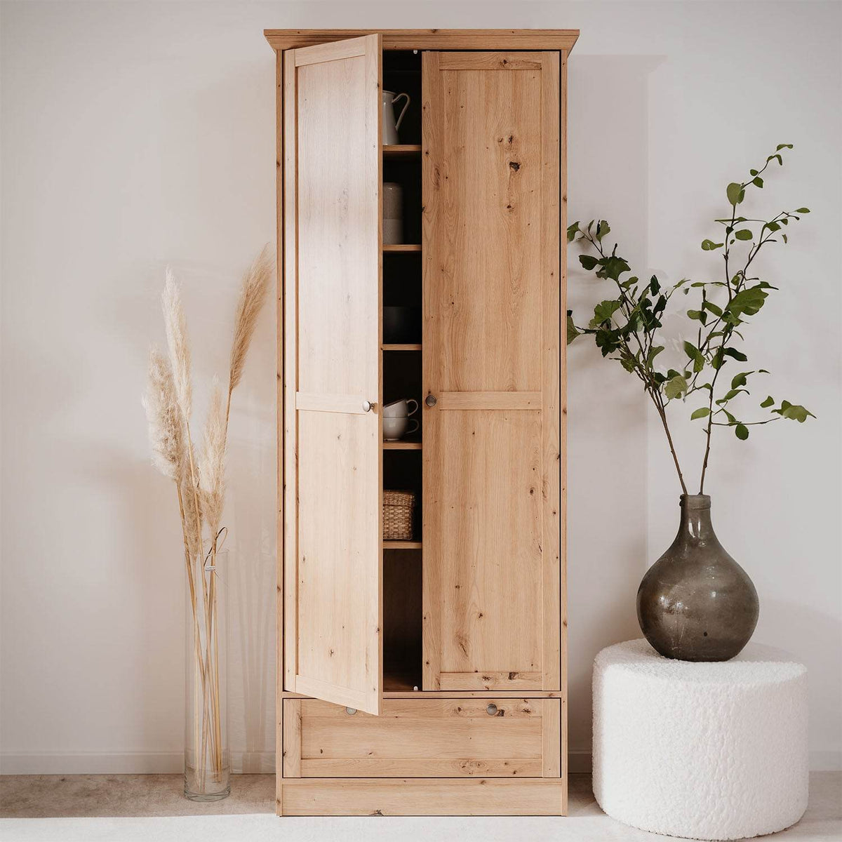 Kleiderschrank Garderobe Holz Eiche Schrank Massiv 2 Türen - Palo24