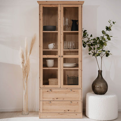 Vitrine Highboard Holz Eiche Glas Vitrinenschrank - Palo24