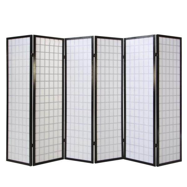 6fach Holz Paravent Raumteiler Shoji Wand schwarz !NEU! - Palo24
