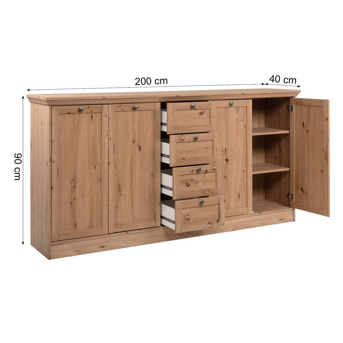 Kommode Sideboard Landhausstil 200 cm breit Holz Eiche - Palo24