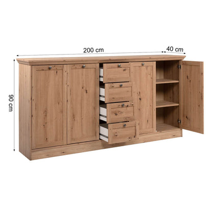 Kommode Sideboard Landhausstil 200 cm breit Holz Eiche - Palo24