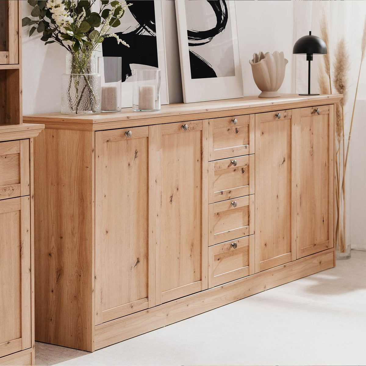Kommode Sideboard Landhausstil 200 cm breit Holz Eiche - Palo24