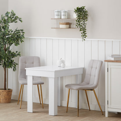 Essgruppe | 2er-Set Polsterstühle Creme Samt ohne Armlehne | Esstisch Weiss 90 x 60 cm
