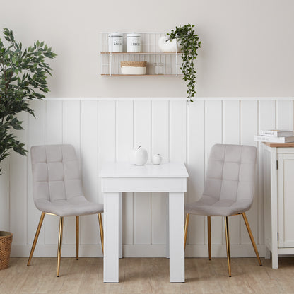 Essgruppe | 2er-Set Polsterstühle Creme Samt ohne Armlehne | Esstisch Weiss 90 x 60 cm