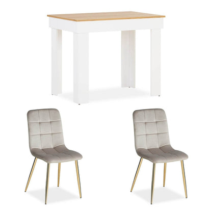 Esstisch mit 2 Stühlen Essgruppe Set Weiss Modern 90x60 cm - Palo24