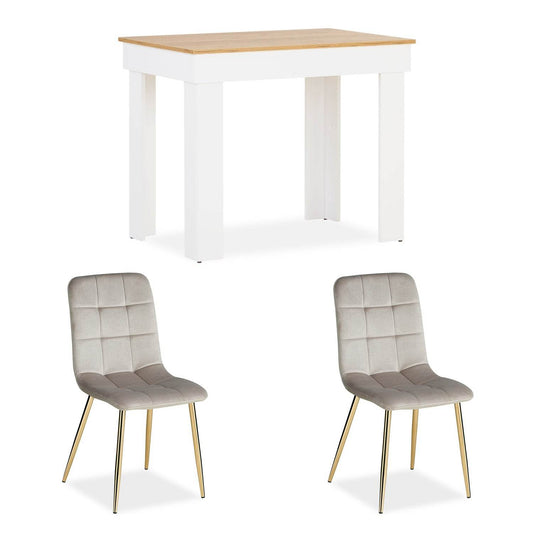 Esstisch mit 2 Stühlen Essgruppe Set Weiss Modern 90x60 cm - Palo24