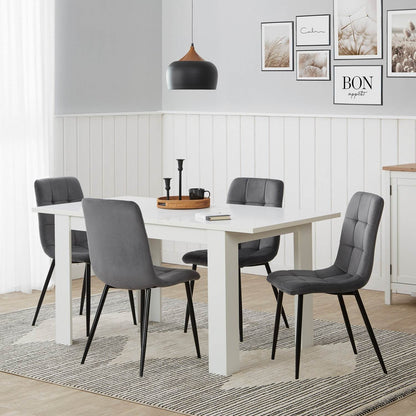 Esstisch mit 4 Stühlen Set Essgruppe Samt Grau Holz Weiss 120x80 cm Massiv - Palo24