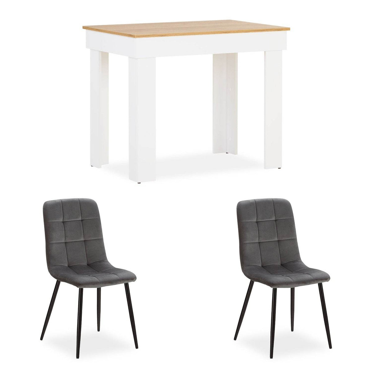 Esstisch mit 2 Stühlen Set Essgruppe 90x60 cm Weiss Grau - Palo24