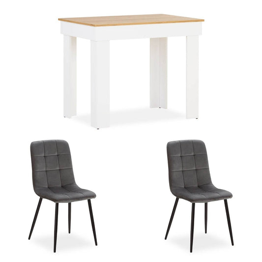 Esstisch mit 2 Stühlen Set Essgruppe 90x60 cm Weiss Grau - Palo24