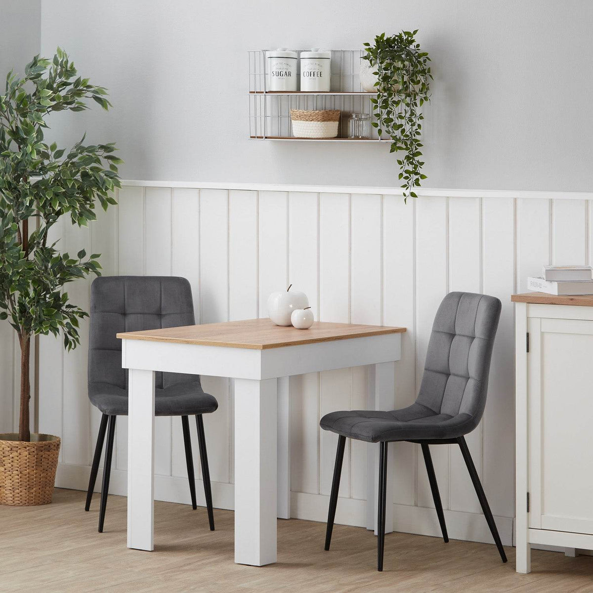 Esstisch mit 2 Stühlen Set Essgruppe 90x60 cm Weiss Grau - Palo24