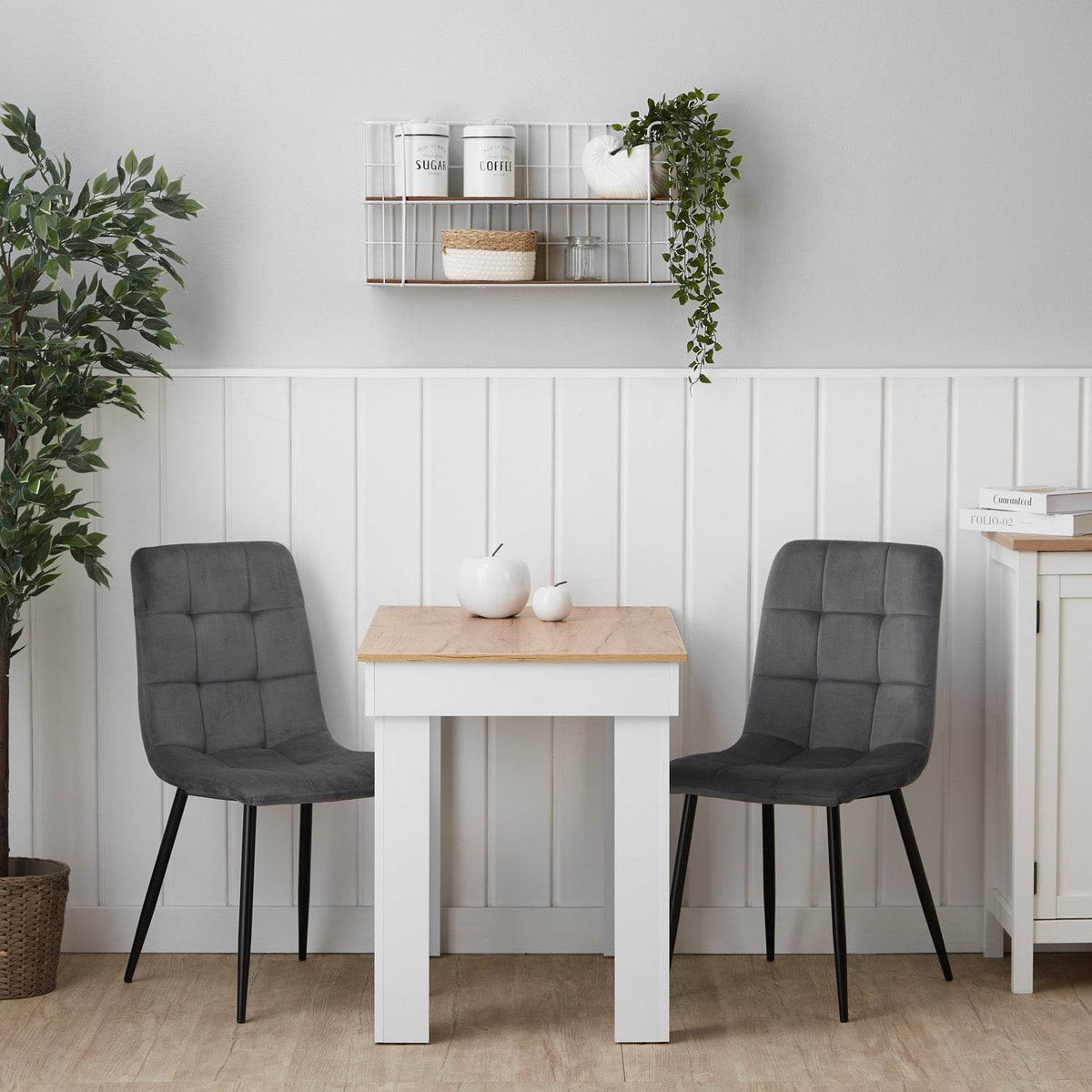 Esstisch mit 2 Stühlen Set Essgruppe 90x60 cm Weiss Grau - Palo24
