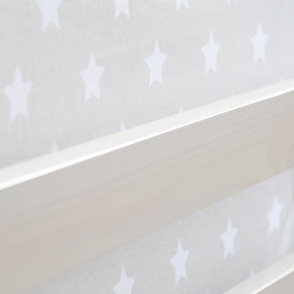 Hochbett Kinder 90x200 cm Weiß mit Vorhang Sterne | Turm | mit Lattenrost