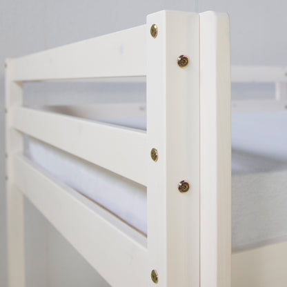 Hochbett Kinder 90x200 cm Weiß mit Vorhang Sterne | Turm | mit Lattenrost