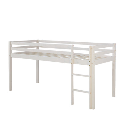 Hochbett Kinder 90x200 cm Weiß mit Vorhang Sterne | Turm | mit Lattenrost