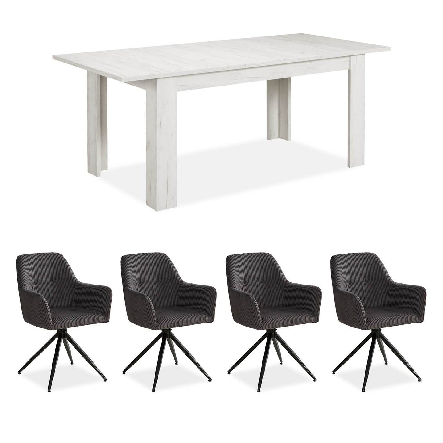 Esstisch mit 4 Stühlen Set Essgruppe Shabby Weiss 160x90 cm - Palo24