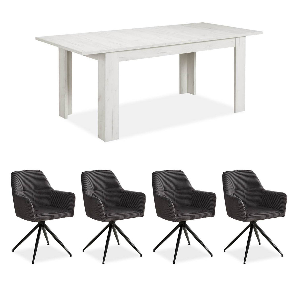 Esstisch mit 4 Stühlen Set Essgruppe Shabby Weiss 160x90 cm - Palo24