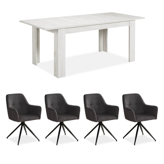 Esstisch mit 4 Stühlen Set Essgruppe Shabby Weiss 160x90 cm - Palo24