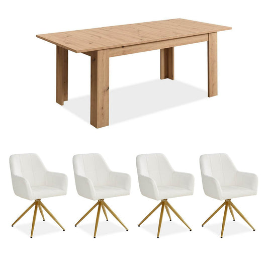 Esstisch mit 4 Stühlen Essgruppe Set 160x90 cm Eiche Beige - Palo24