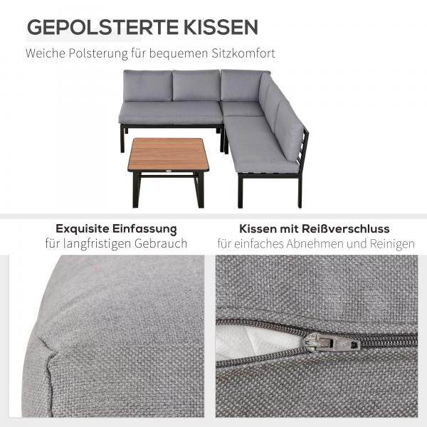 4-tlg. Gartengarnitur Set Sitzgruppe Couchtisch Sofa mit Kissen Aluminium Grau - Palo24