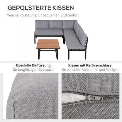 4-tlg. Gartengarnitur Set Sitzgruppe Couchtisch Sofa mit Kissen Aluminium Grau - Palo24