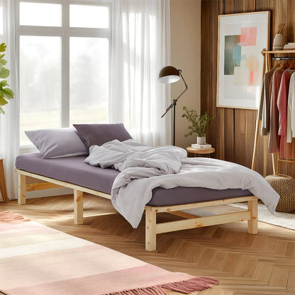 Palettenbett 100x200 cm Natur | Einzelbett | mit Lattenrost | Holz | Kind Jugend Gast