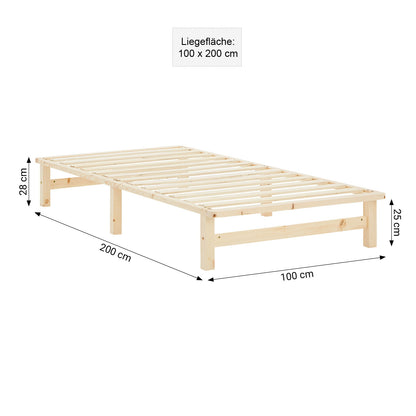 Palettenbett 100x200 cm Natur | Einzelbett | mit Lattenrost | Holz | Kind Jugend Gast