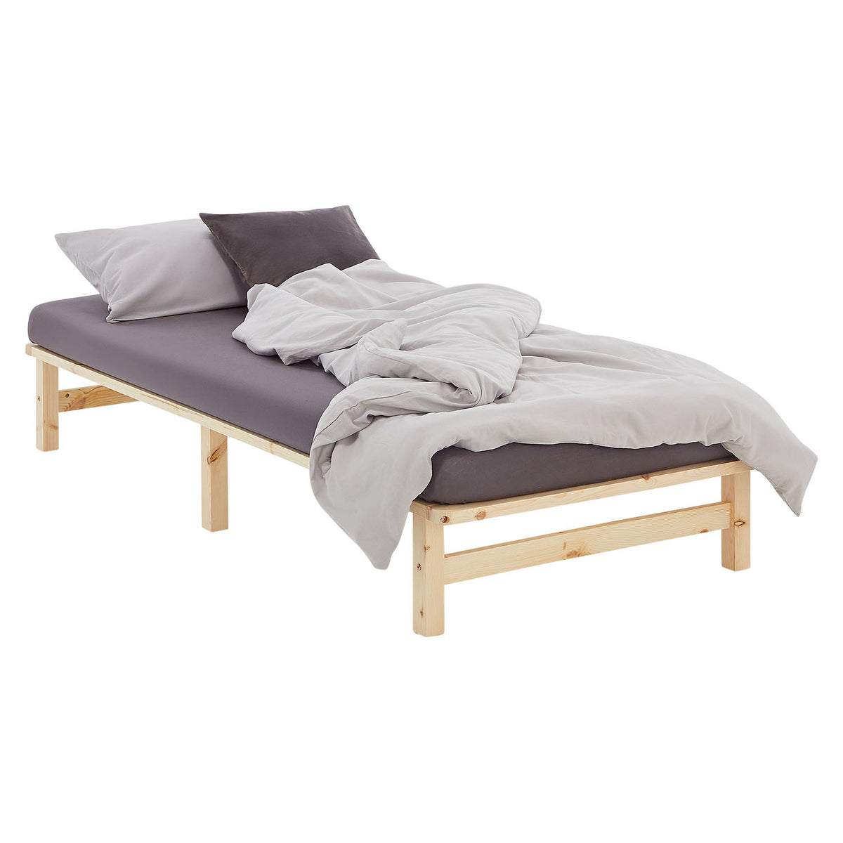 Palettenbett 100x200 cm Natur | Einzelbett | mit Lattenrost | Holz | Kind Jugend Gast