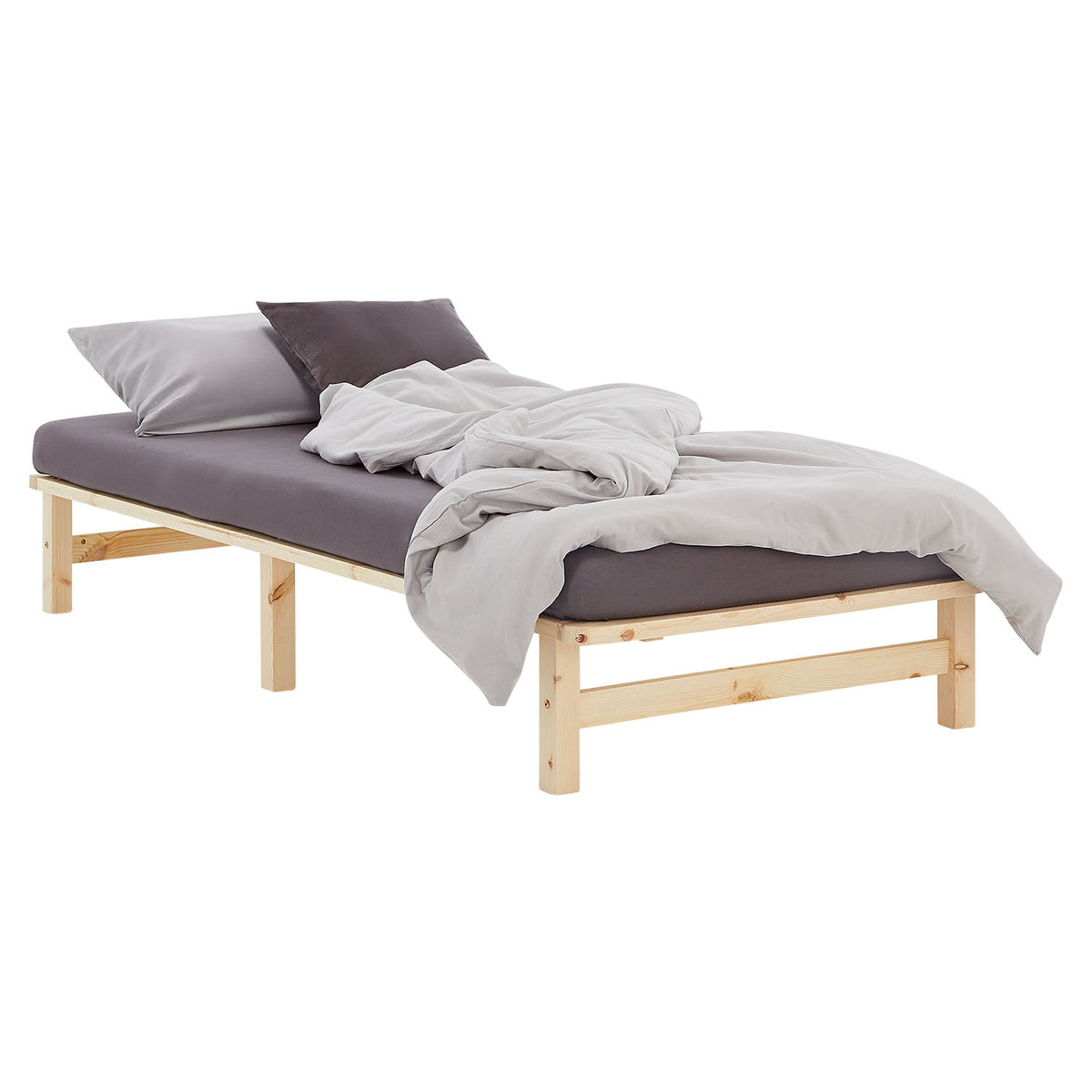 Palettenbett 100x200 cm Natur | Einzelbett | mit Lattenrost | Holz | Kind Jugend Gast