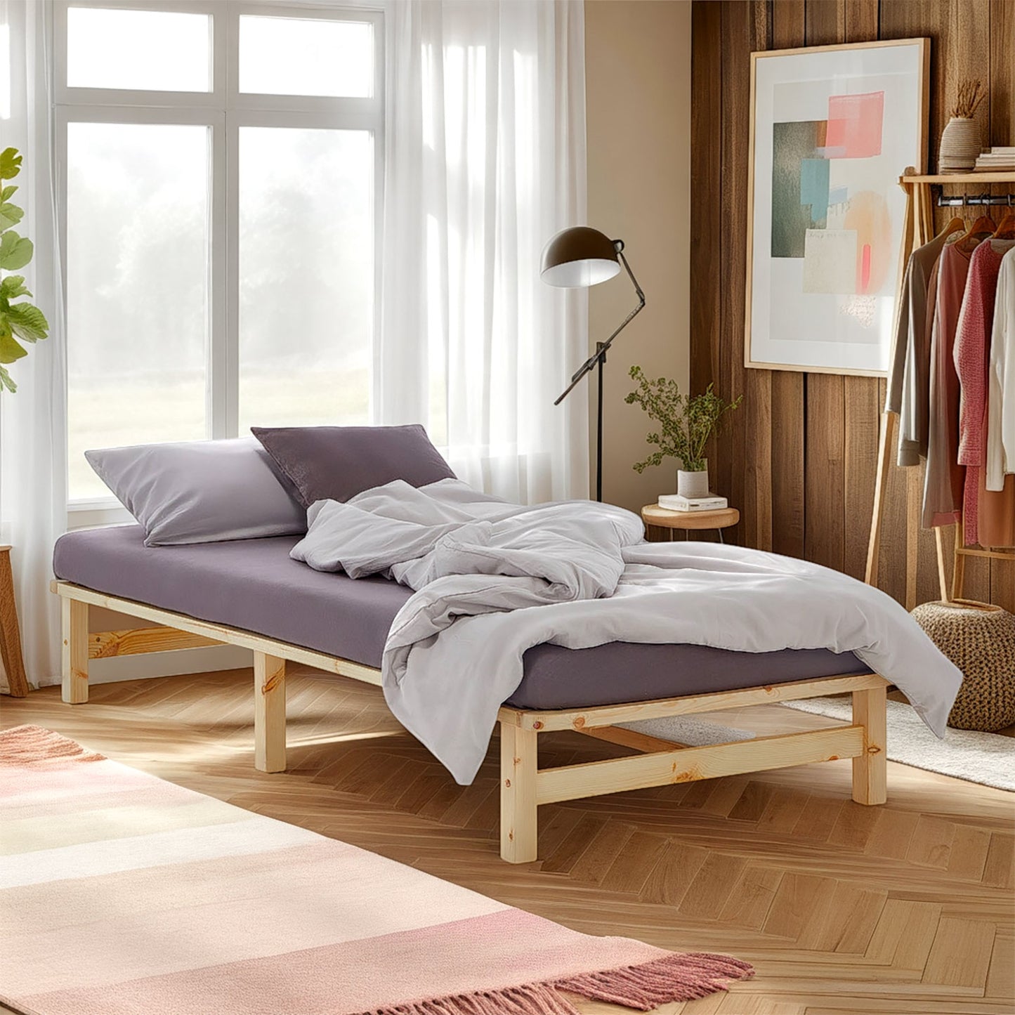 Palettenbett 100x200 cm Natur | Einzelbett | mit Lattenrost | Holz | Kind Jugend Gast